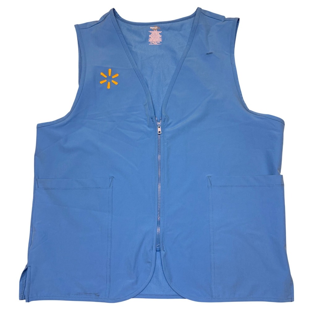 Walmart Associate Vest Blue Turquoise Zip Up Uniform Pockets Size Large L/G